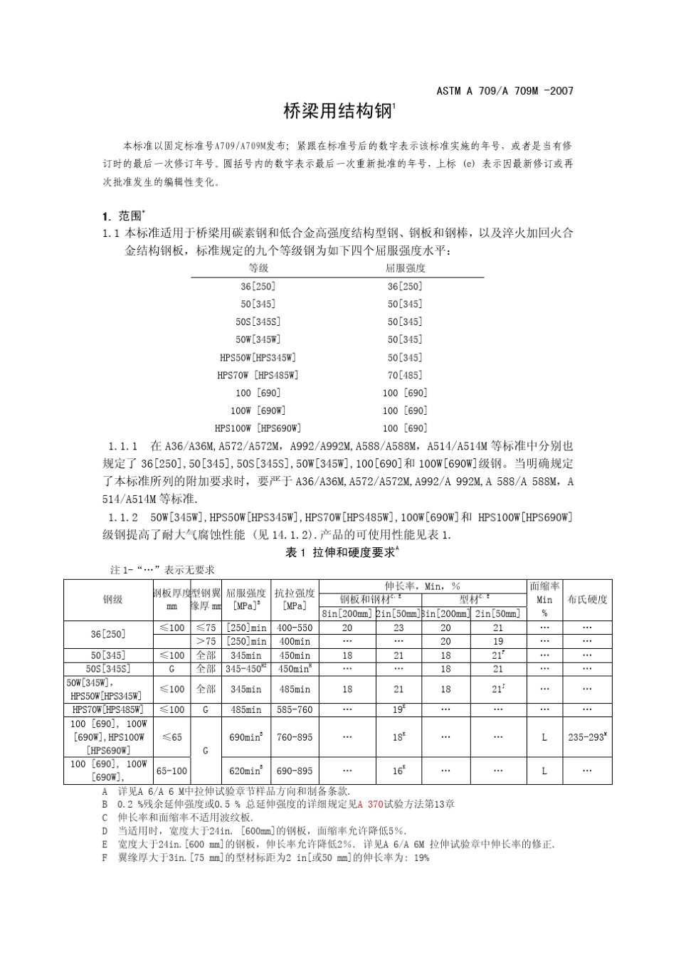 ASTM_A709_A709M_2007_桥梁用结构钢(中文简体版)_第1页