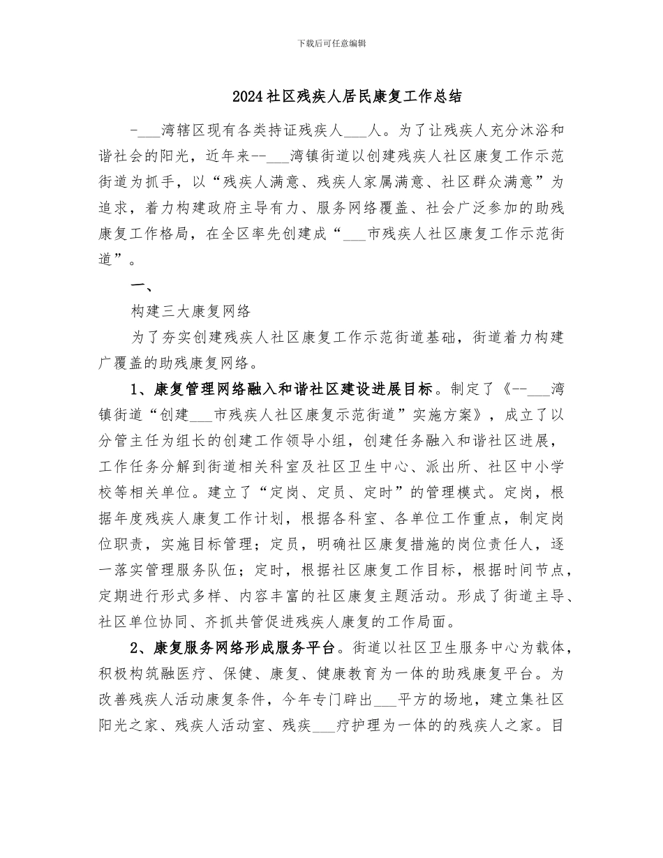 2024社区残疾人居民康复工作总结_第1页
