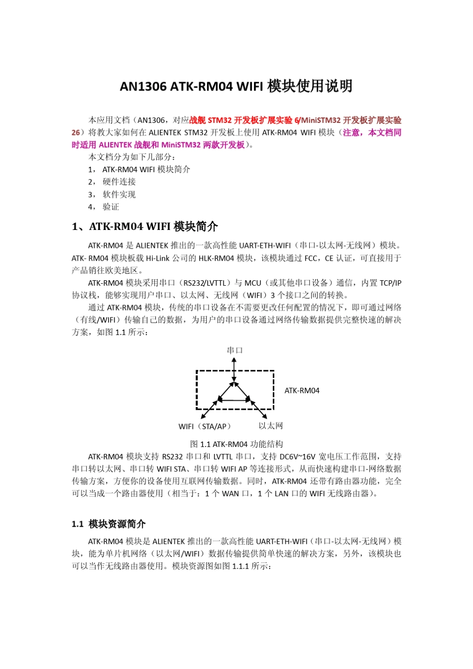ATKRM04WIFI模块使用说明_AN1306_第1页