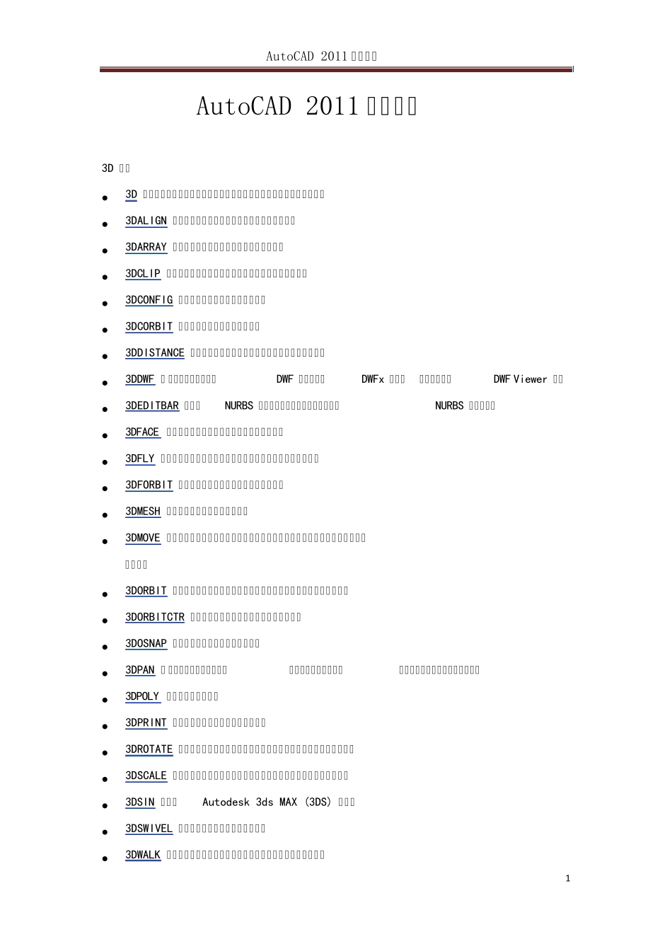 AutoCAD2011命令大全_第1页