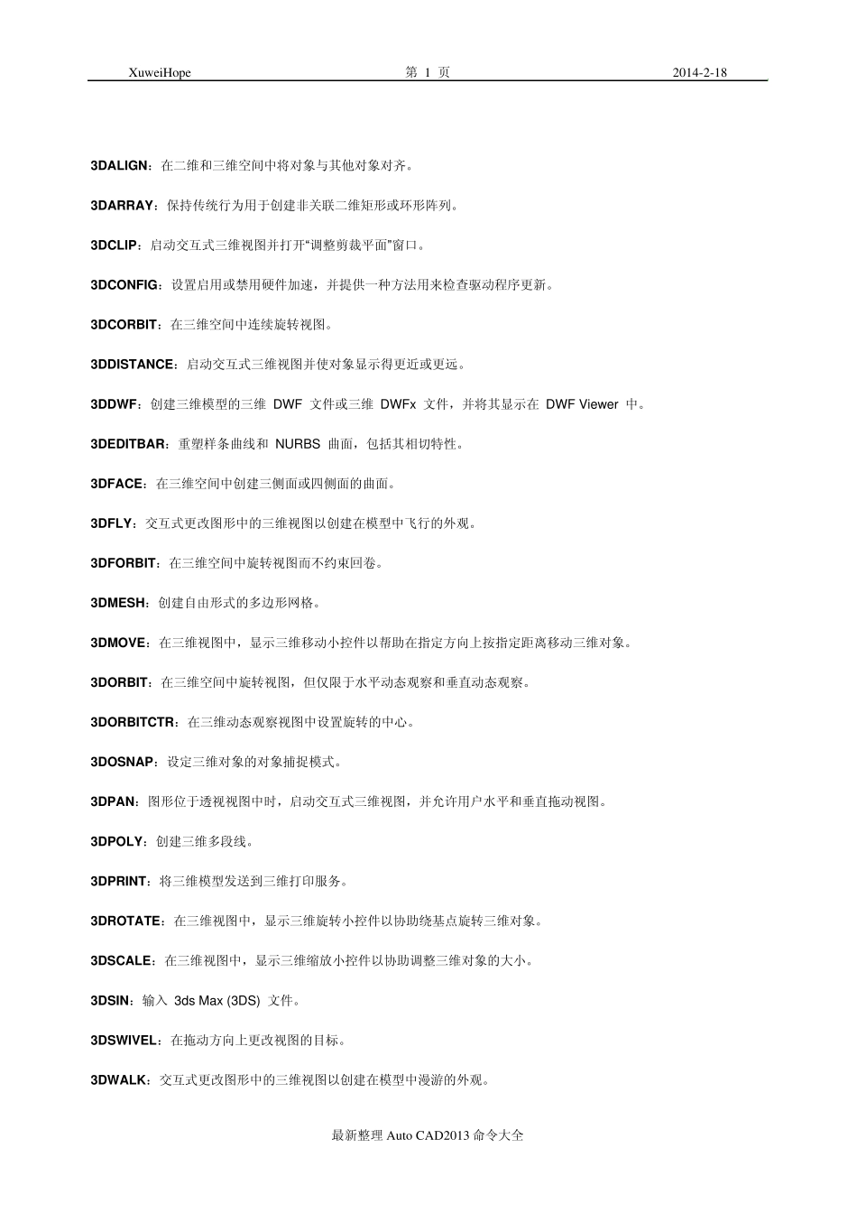 AutoCAD2013命令大全_第1页
