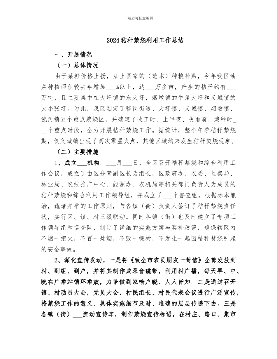 2024秸秆禁烧利用工作总结_第1页