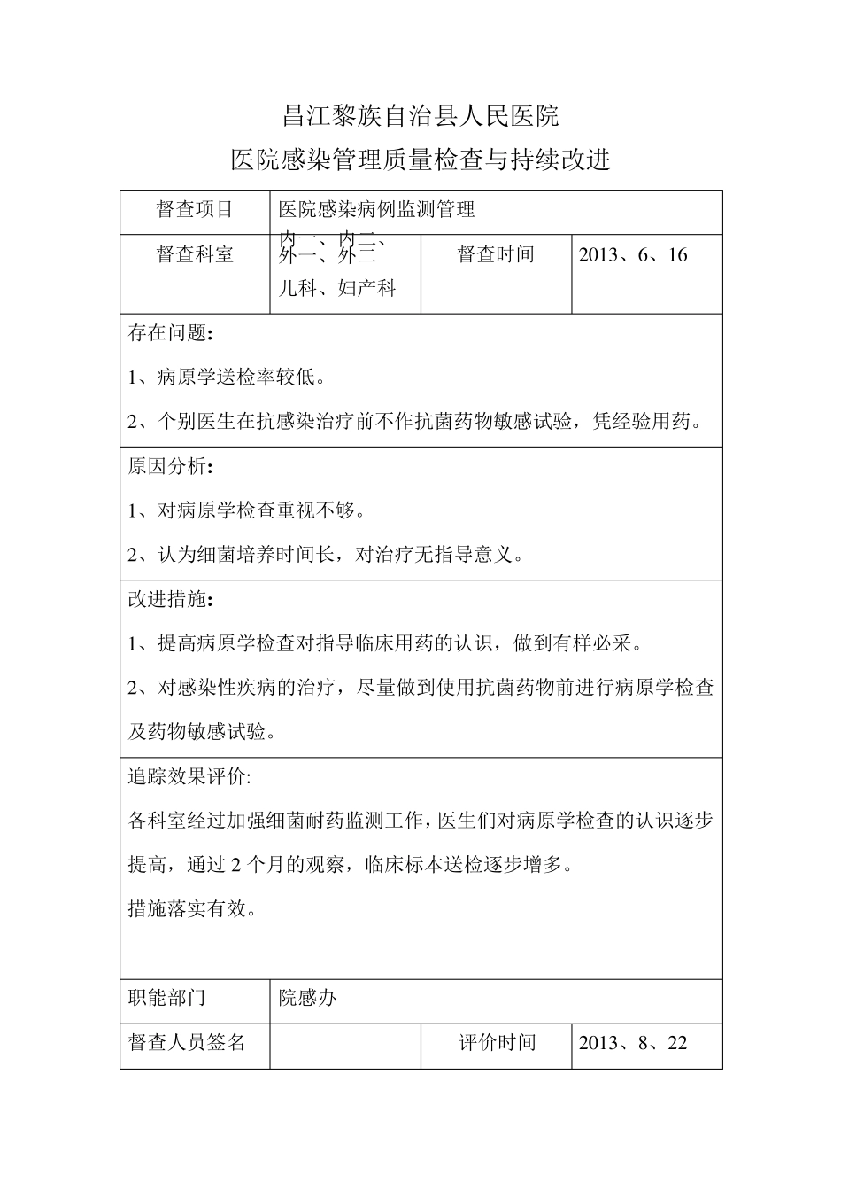 B2.院科两级医院感染管理组织对相关制度落实情况有监督检查,对发现问题及缺陷及时反馈,有持续改进措施_第2页