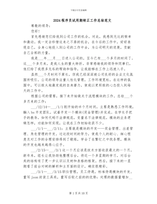 2024程序员试用期转正工作总结范文