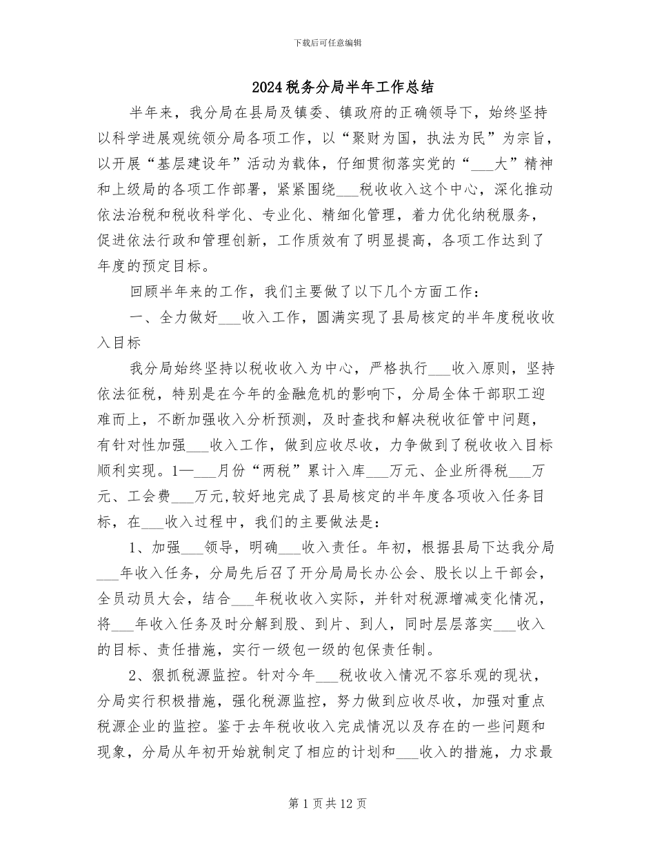 2024税务分局半年工作总结_第1页