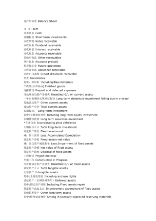 Balance_Sheet资产负债表中英文对照