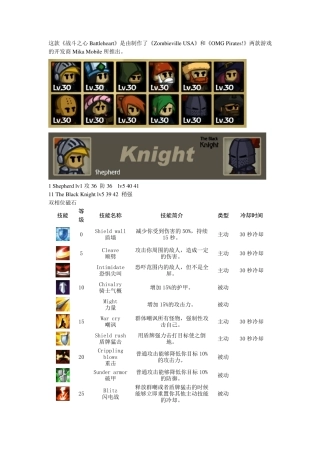 battleheart战争之心人物技能、戒指