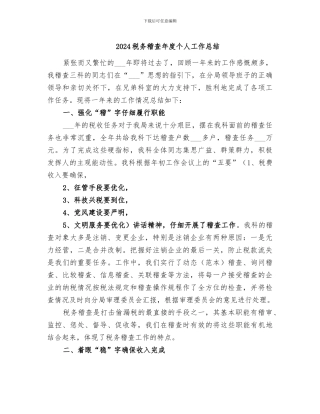 2024税务稽查年度个人工作总结