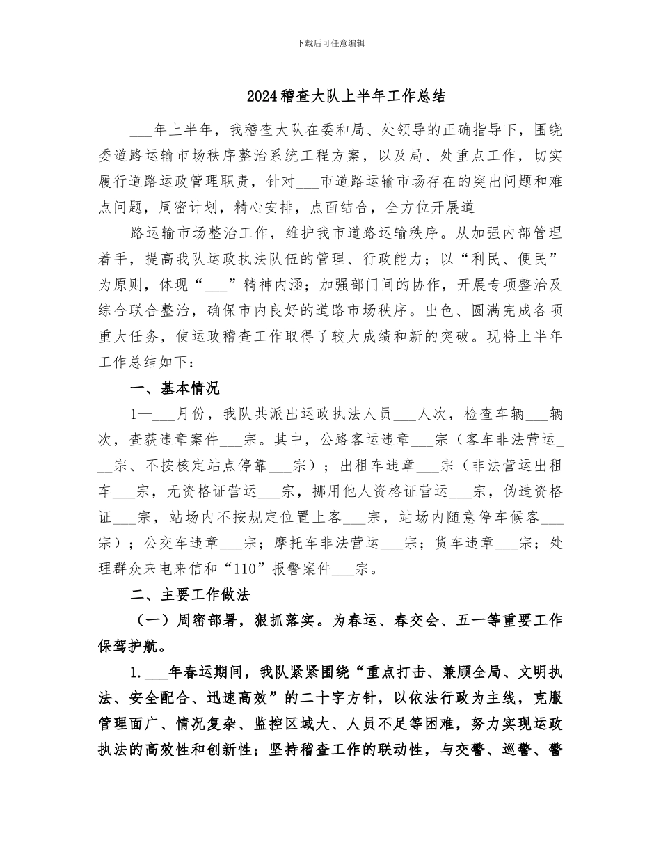 2024稽查大队上半年工作总结_第1页