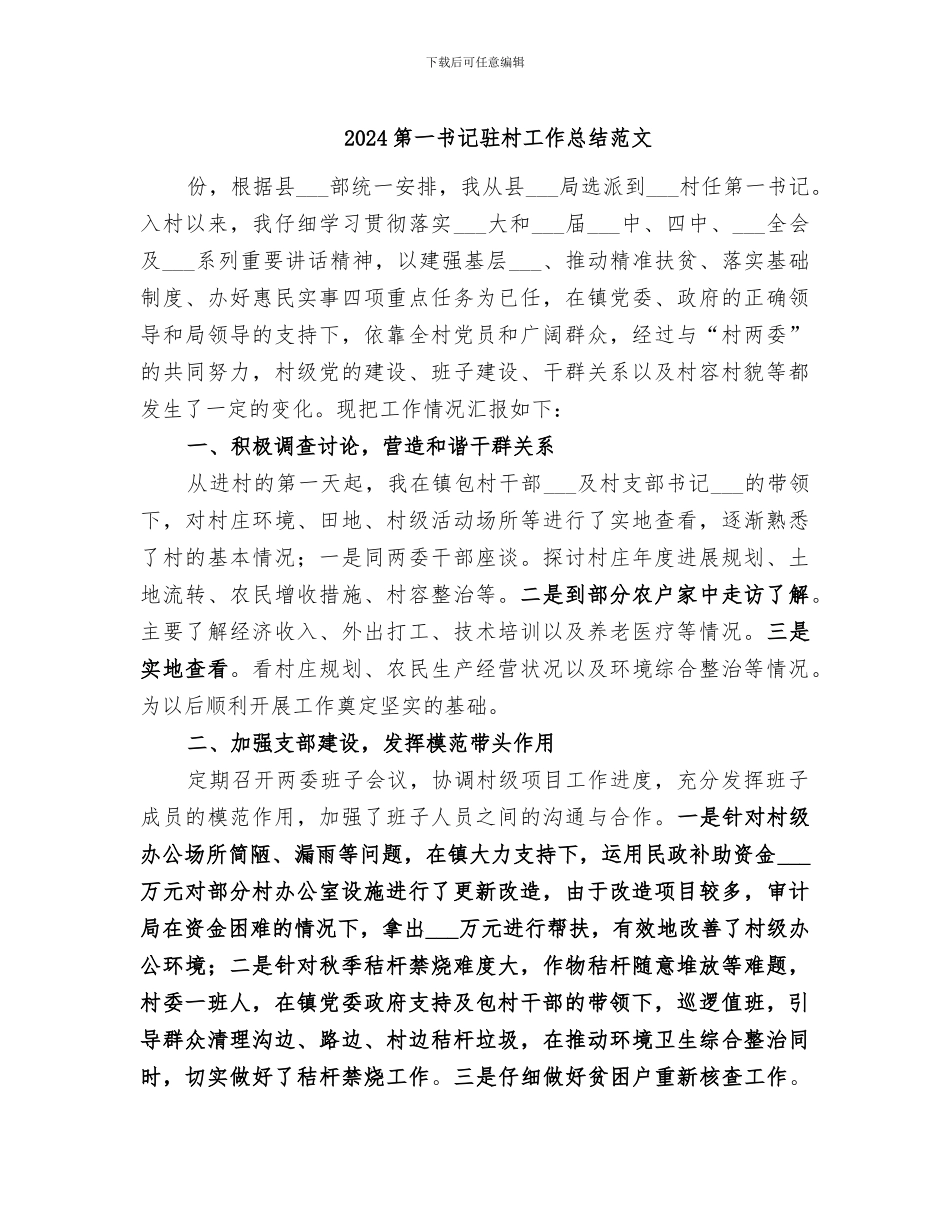 2024第一书记驻村工作总结范文_第1页