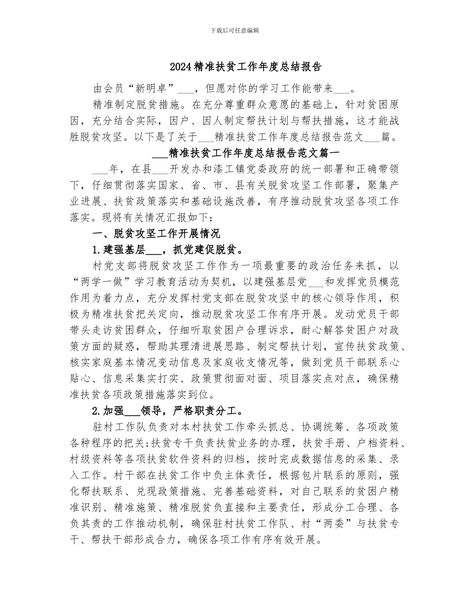 2024精准扶贫工作年度总结报告_第1页