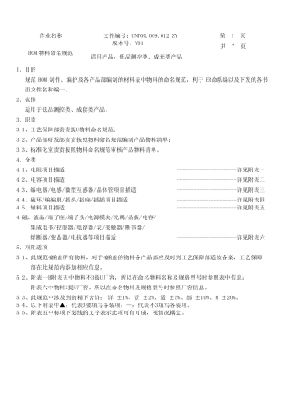 BOM物料命名规范