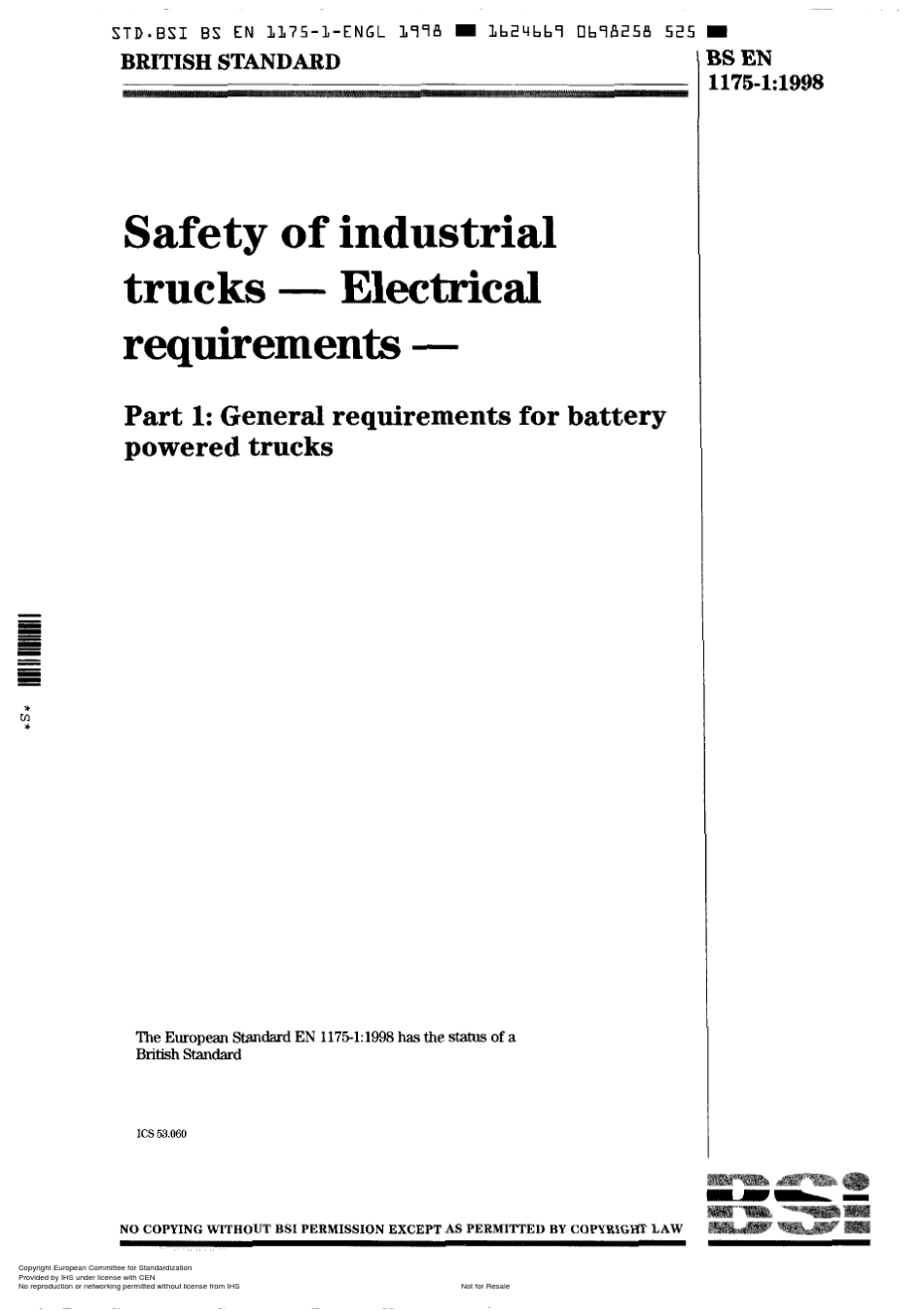 BSEN117511998工业货车安全电气要求第1部分：电池驱动货车的一般要求_第1页