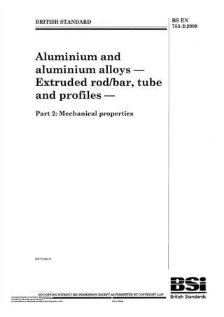 BSEN75522008铝和铝合金挤出杆材棒材、管材和型材机械性能