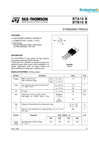 BTA16标准双向可控硅