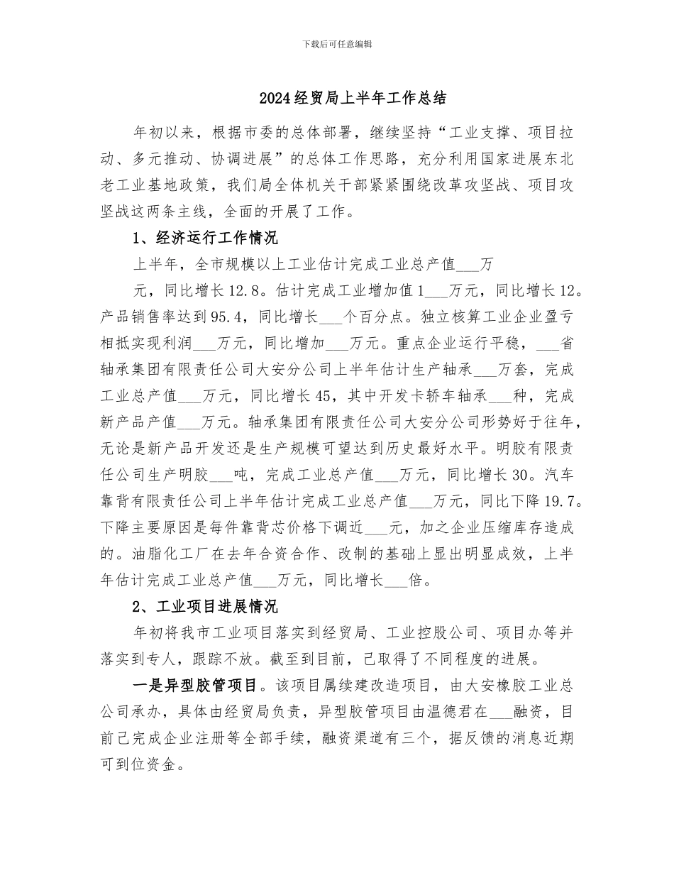 2024经贸局上半年工作总结_第1页