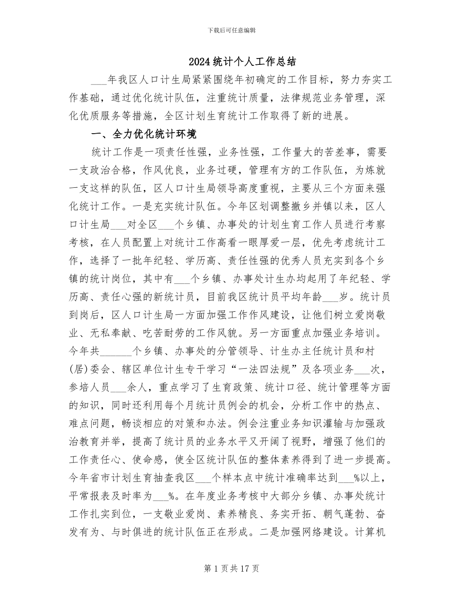 2024统计个人工作总结_第1页