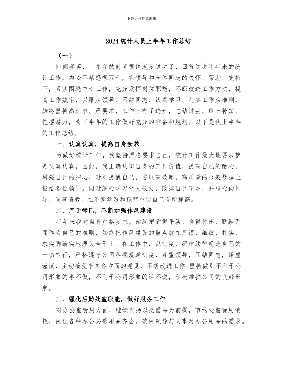 2024统计人员上半年工作总结_第1页