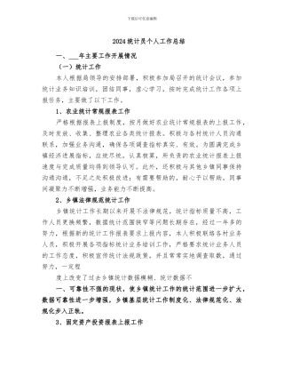 2024统计员个人工作总结