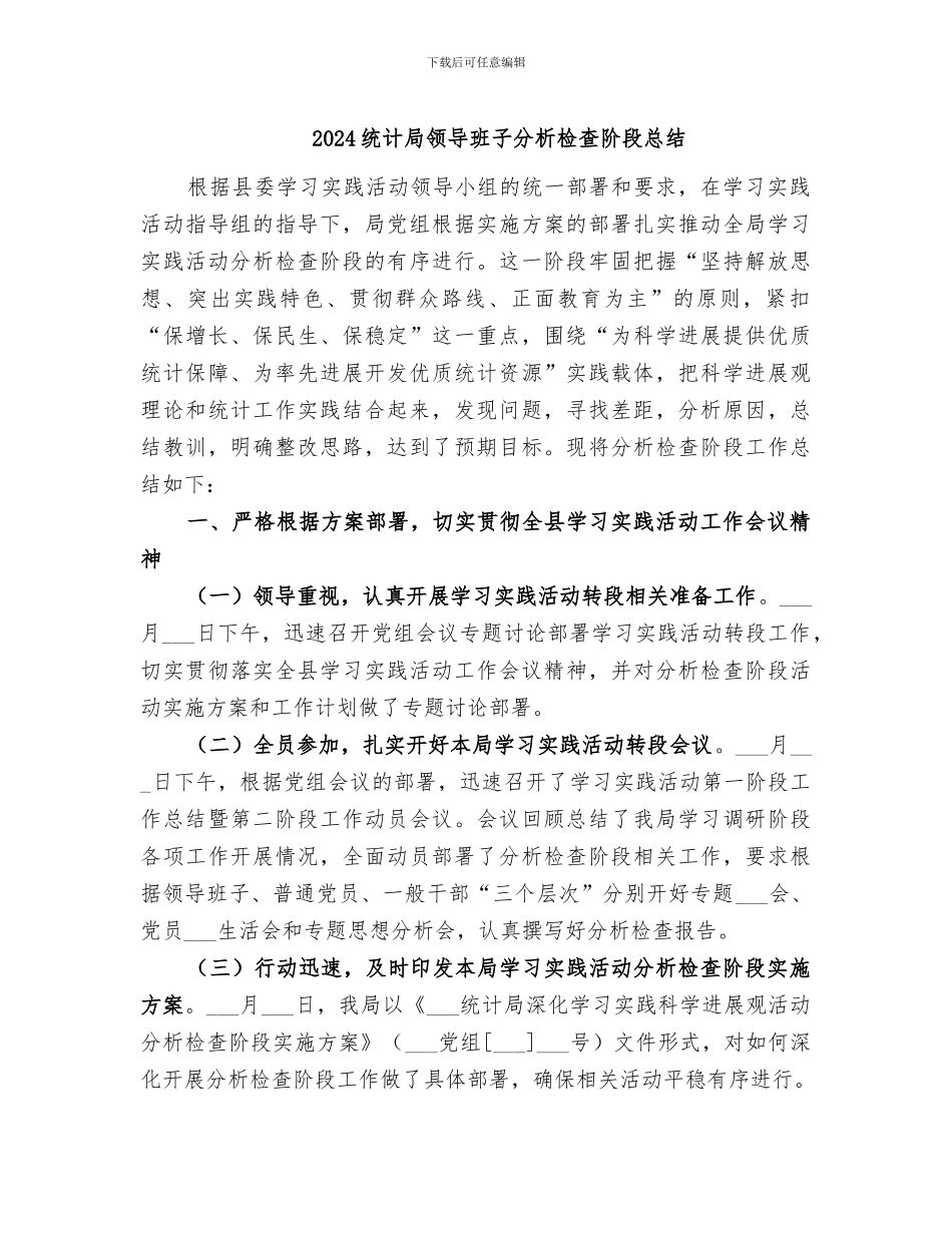 2024统计局领导班子分析检查阶段总结_第1页
