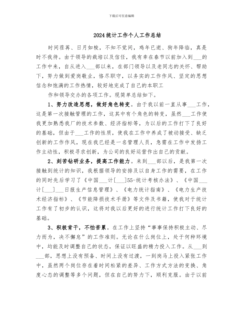 2024统计工作个人工作总结_第1页
