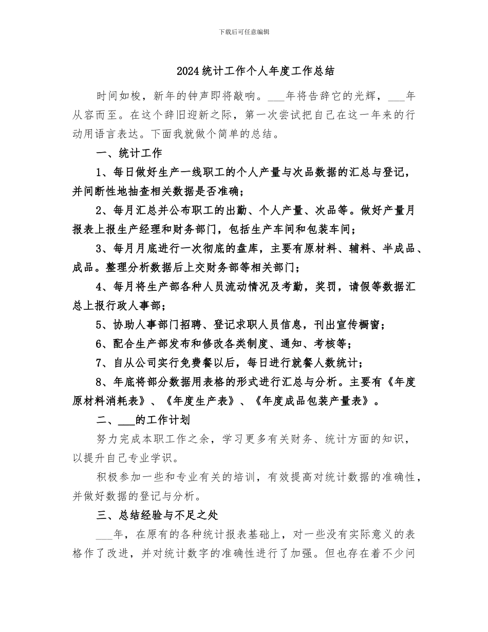 2024统计工作个人年度工作总结_第1页
