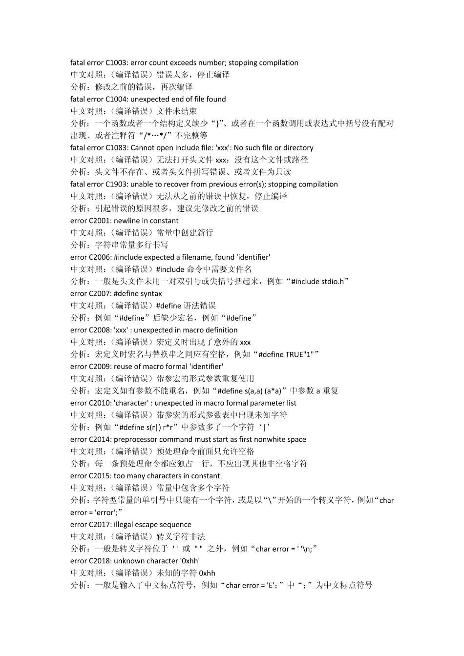 c++错误对照表_第1页
