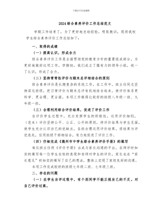 2024综合素质评价工作总结范文