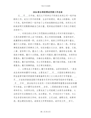 2024综合部经理试用期工作总结