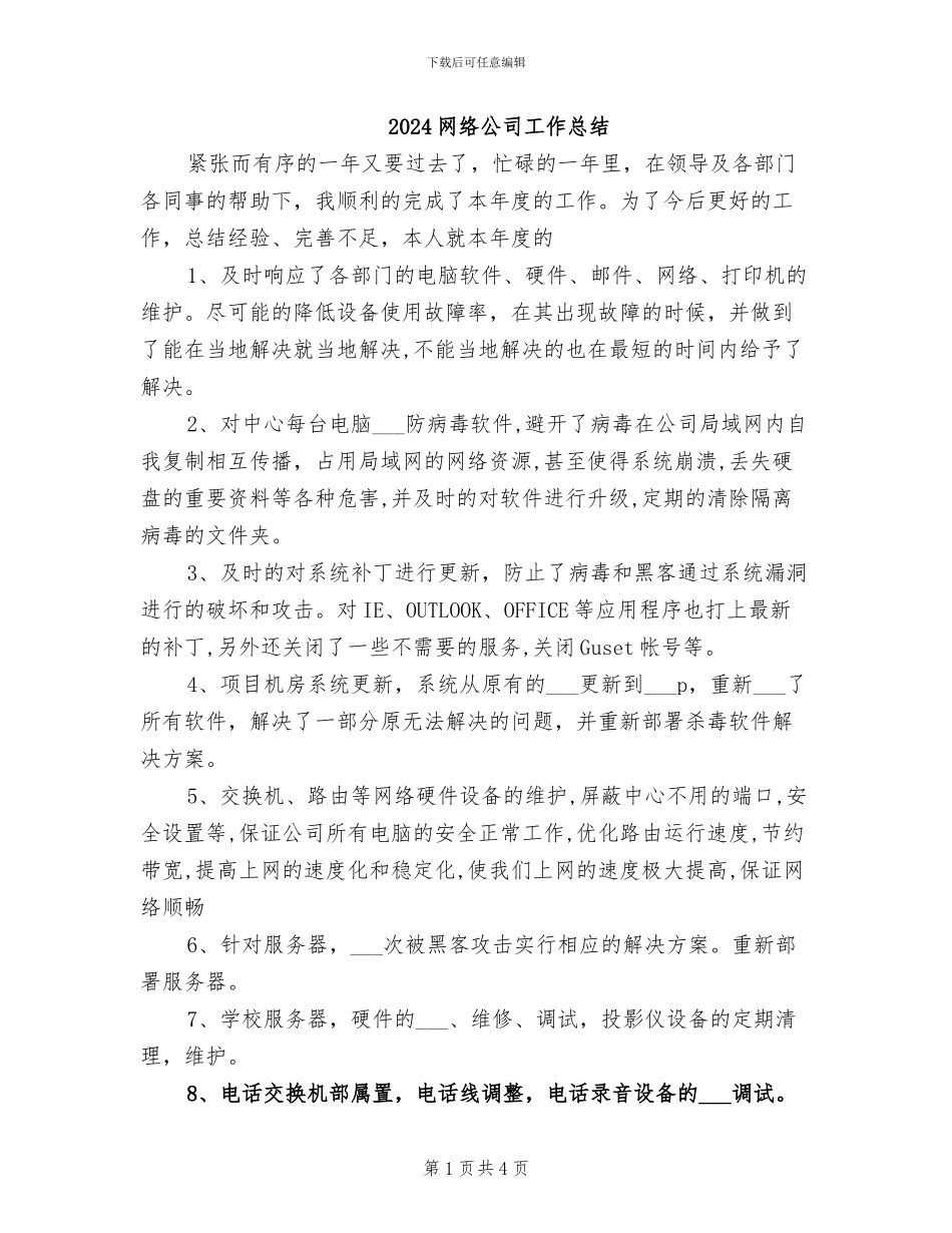 2024网络公司工作总结_第1页