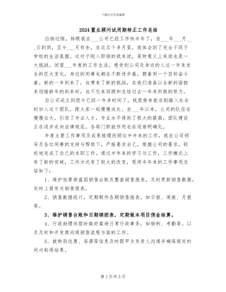 2024置业顾问试用期转正工作总结