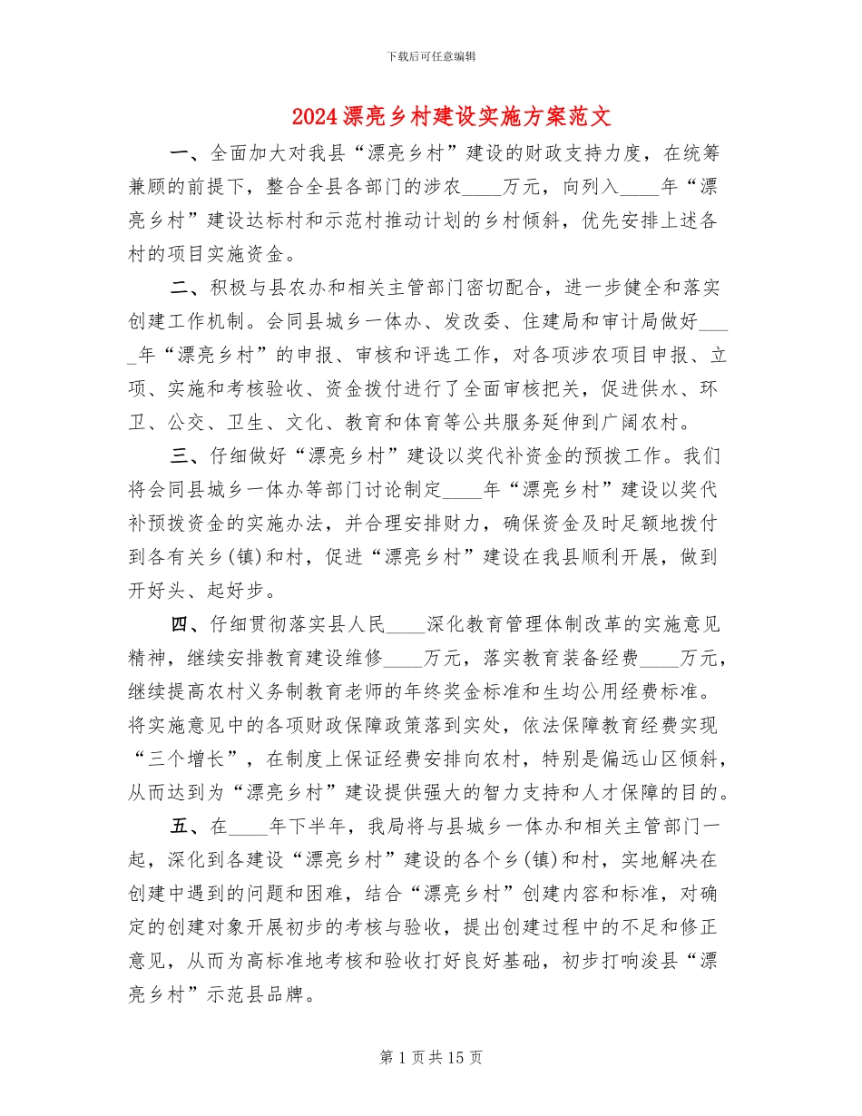 2024美丽乡村建设实施方案范文(4篇)_第1页