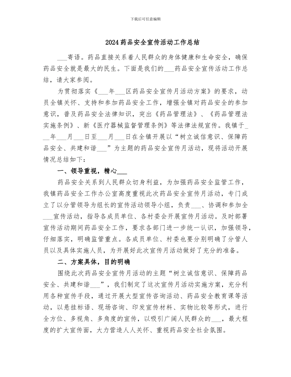 2024药品安全宣传活动工作总结_第1页
