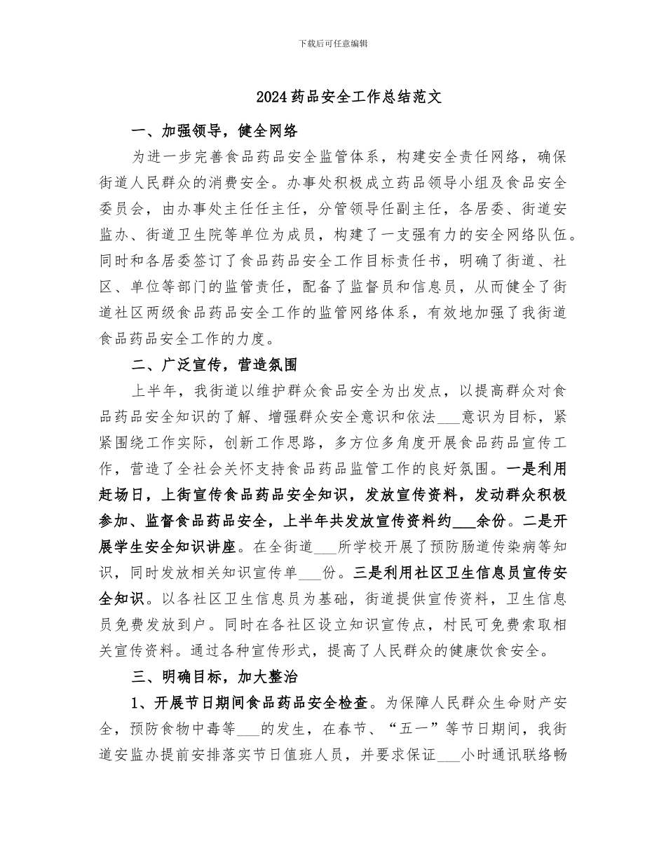 2024药品安全工作总结范文_第1页