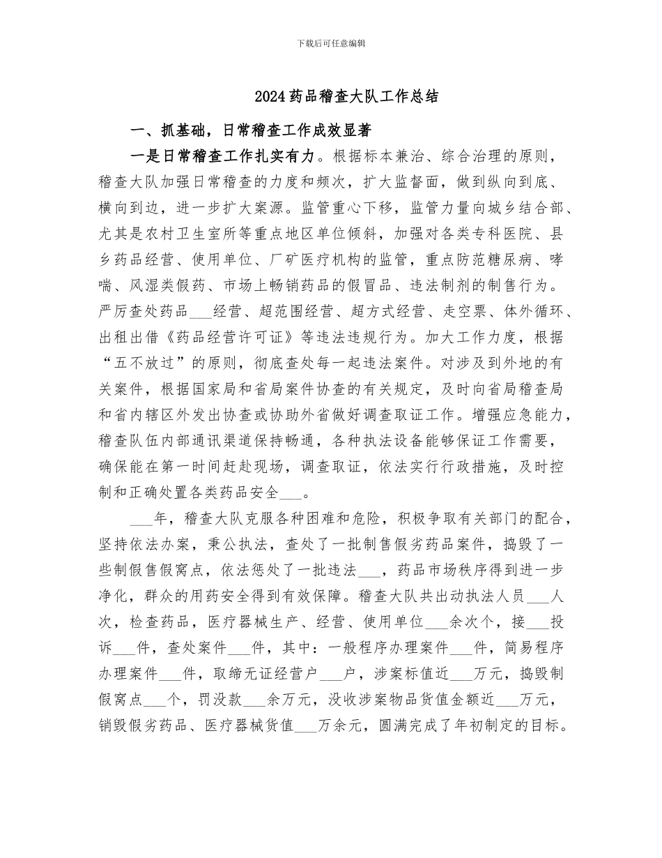 2024药品稽查大队工作总结_第1页