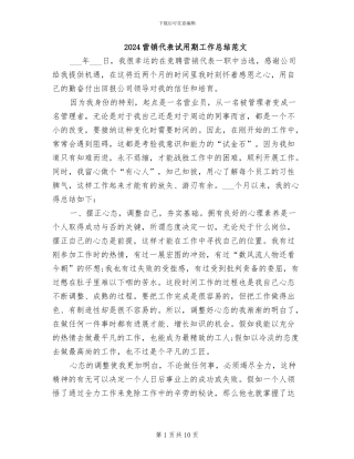 2024营销代表试用期工作总结范文