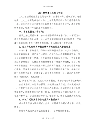 2024营销团队总结与计划