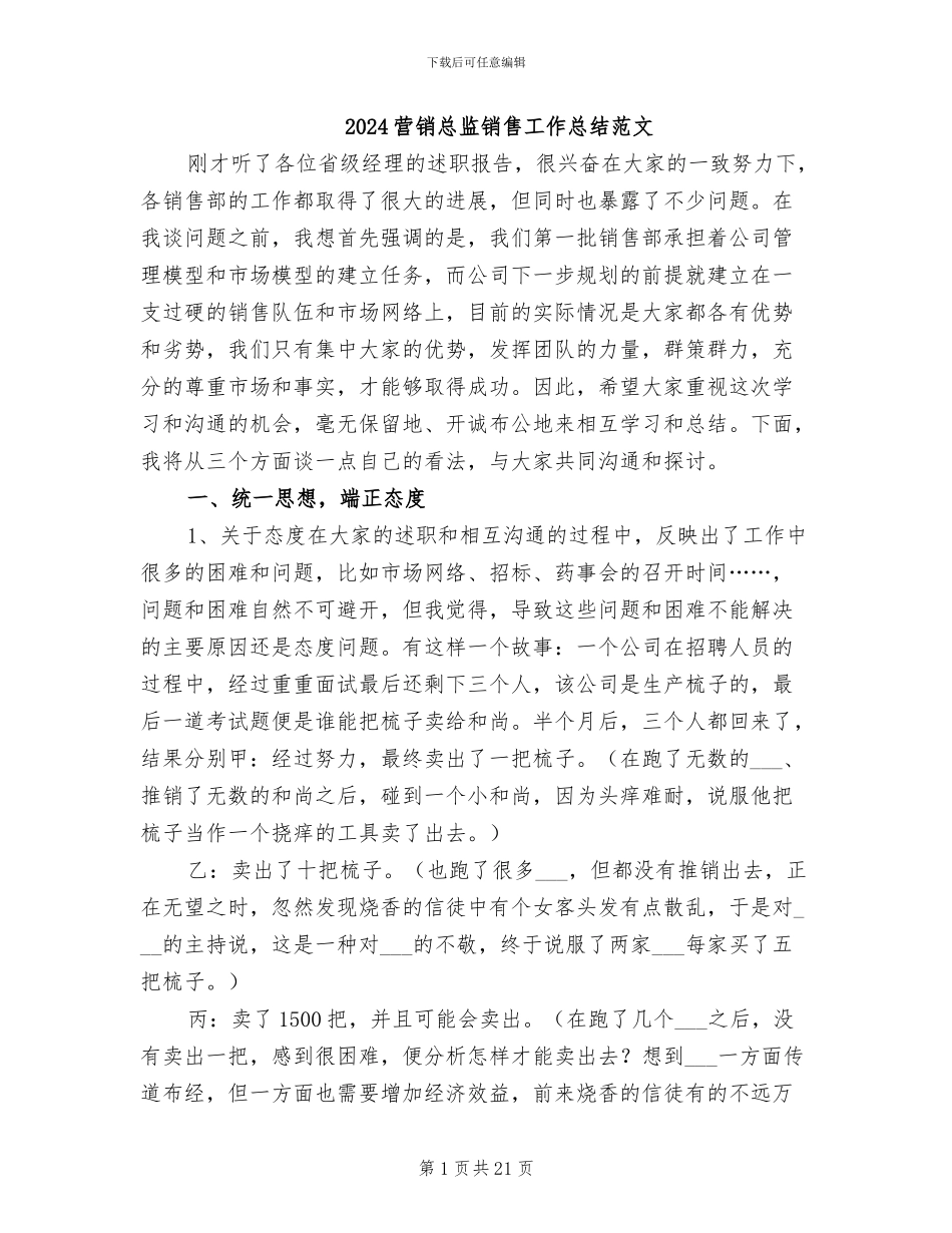 2024营销总监销售工作总结范文_第1页