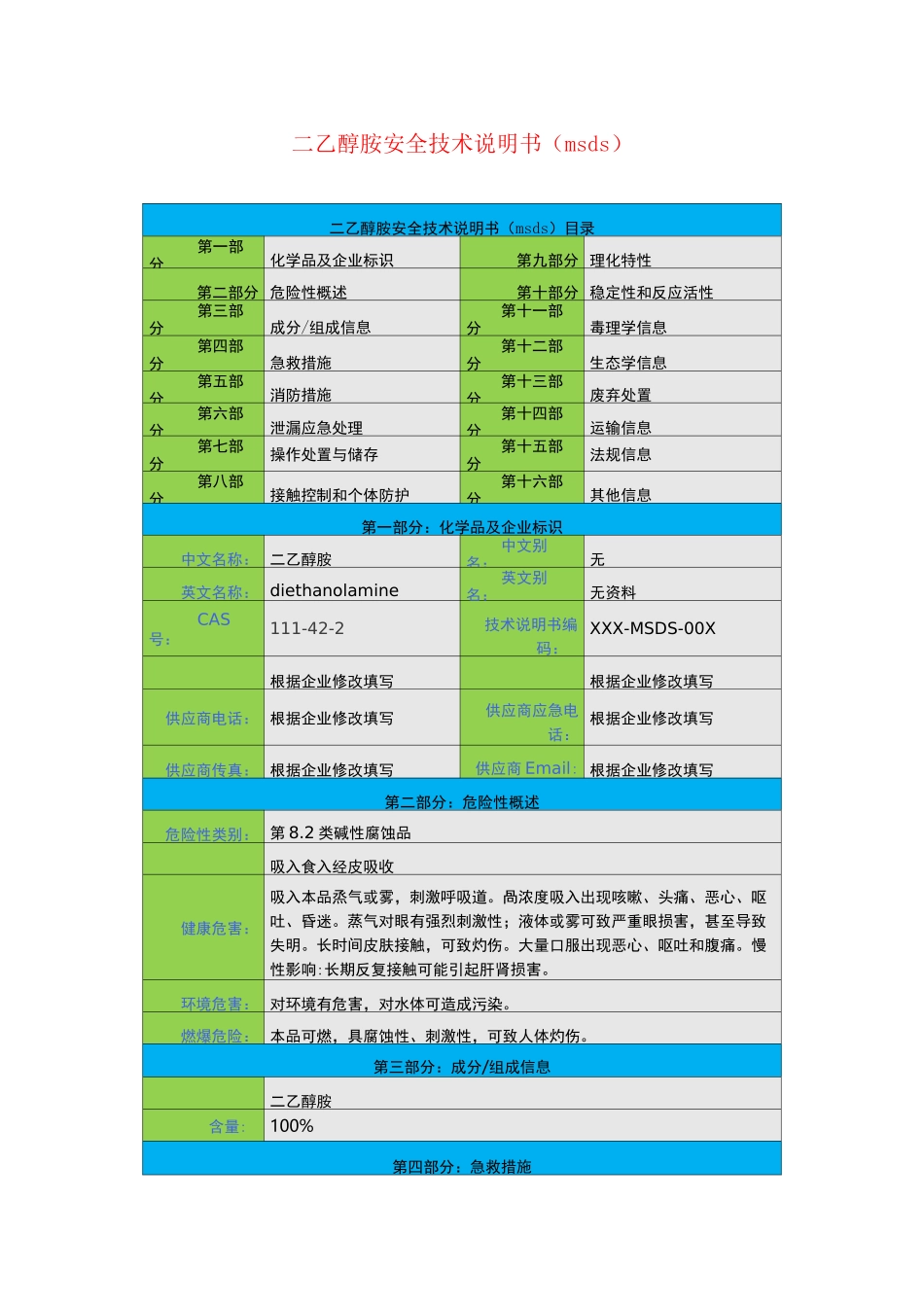 二乙醇胺安全技术说明书(msds)_第1页