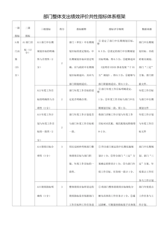 部门整体支出绩效评价共性指标体系框架