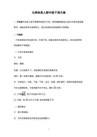 九种体质人群中医干预方案