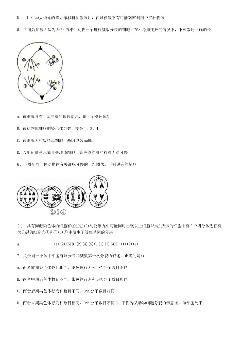 高中生物人版减数分裂练习题_第2页