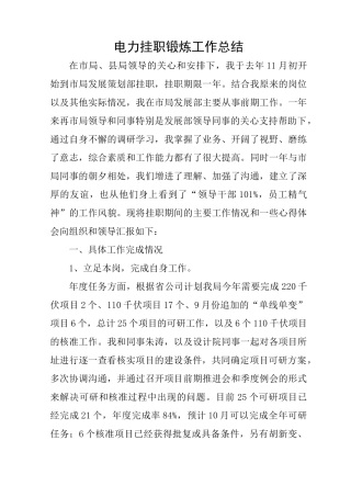 电力挂职锻炼工作总结