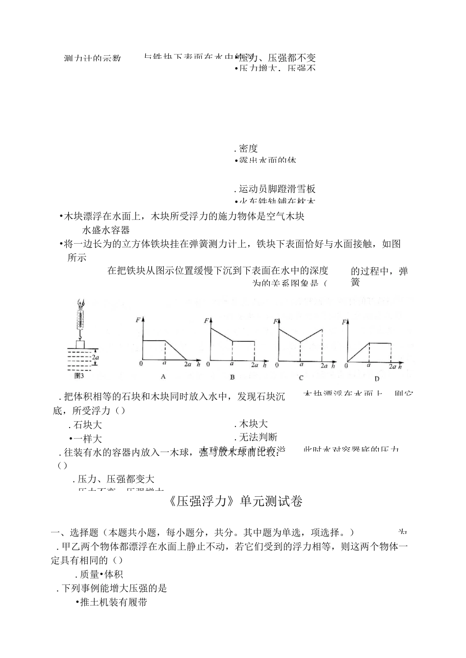 压强、浮力单元测试_第1页