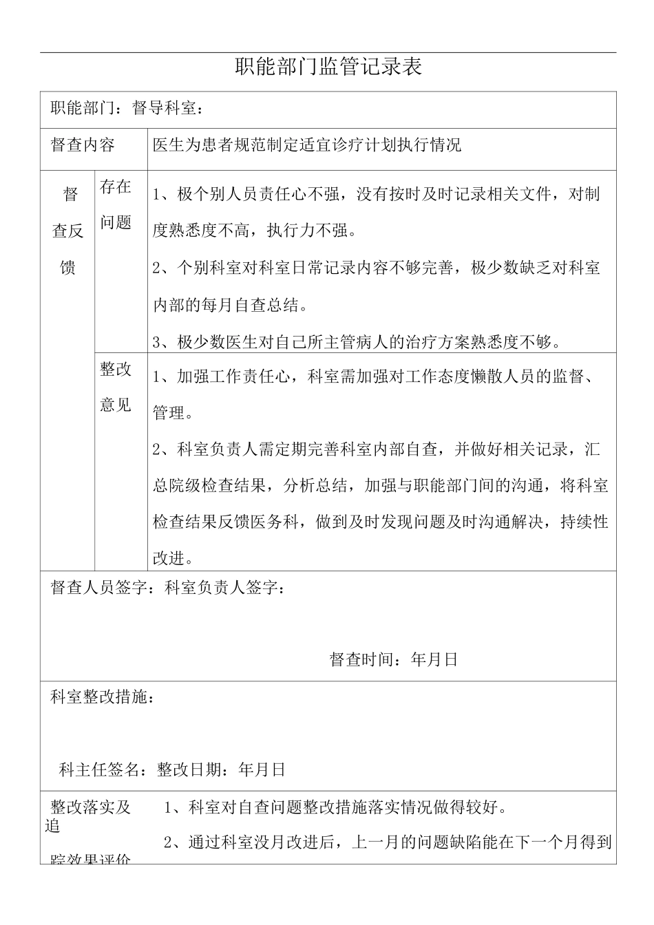 规范制定患者适宜诊疗计划督导检查记录_第1页