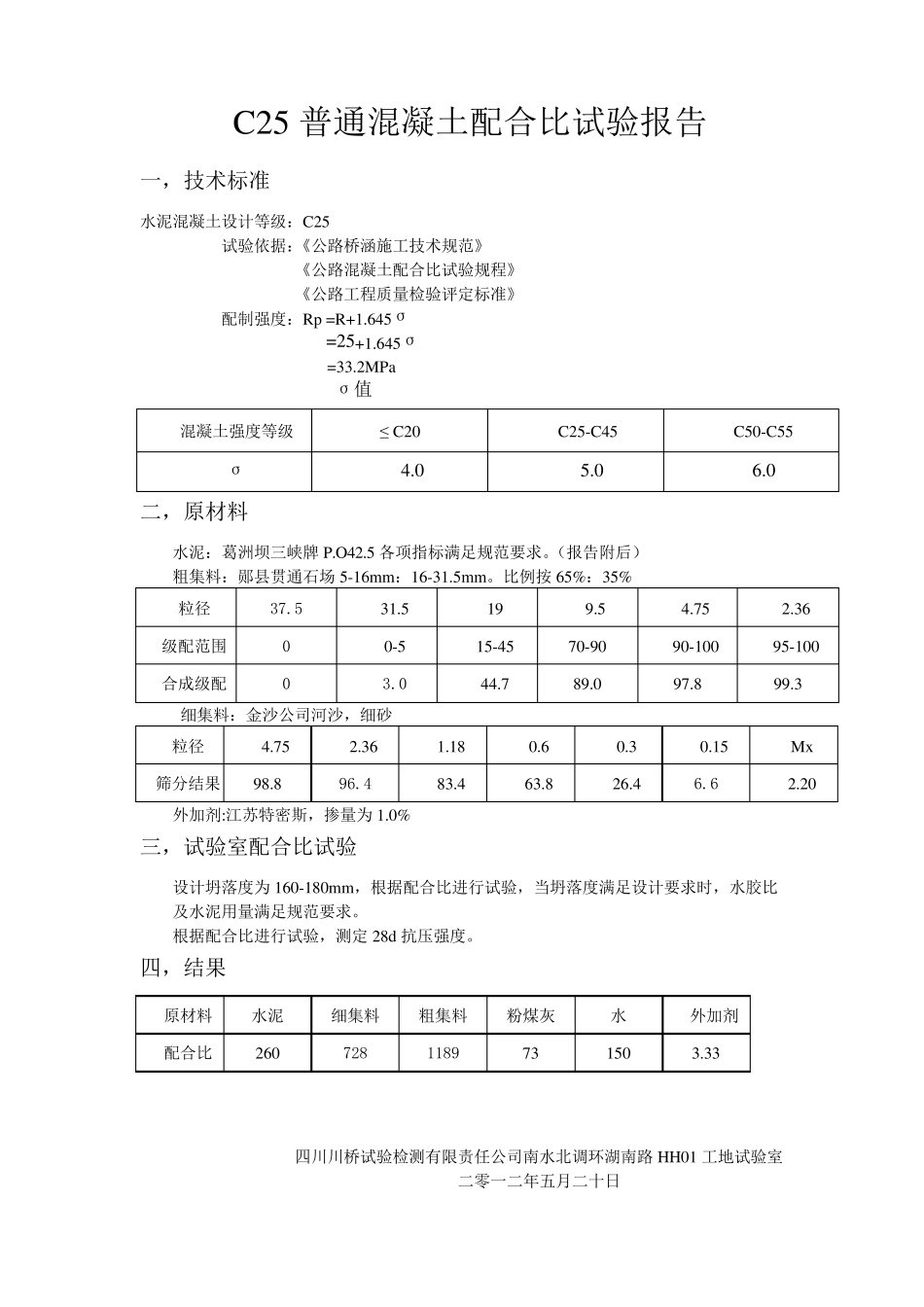 C25普通混凝土配合比试验报告_第1页
