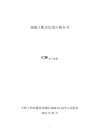 C30水下混凝土配合比设计说明书