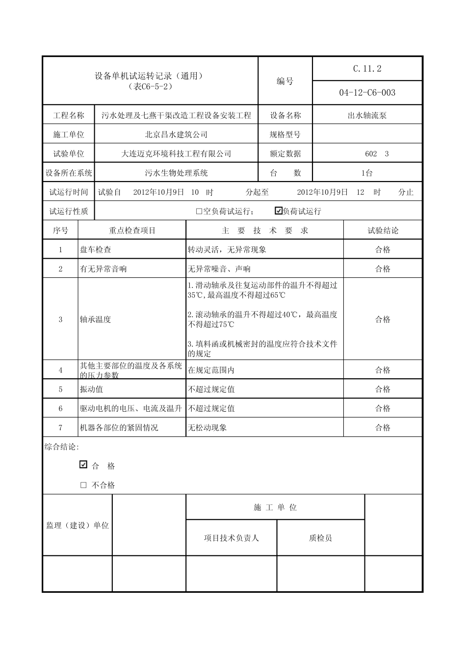 C652设备单机试运转记录_第3页