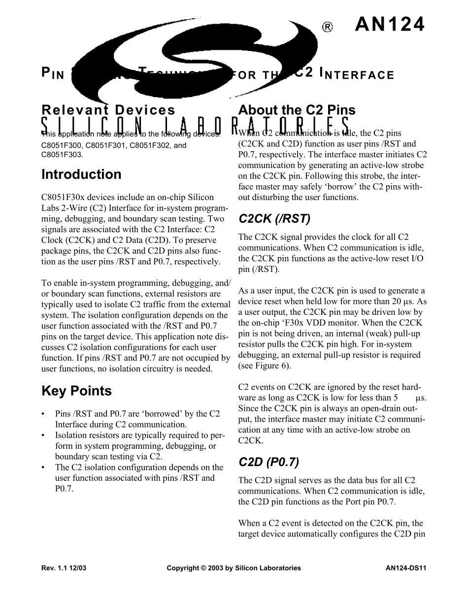 C8051FC2接口(在线调试口)的配置和应用_第1页