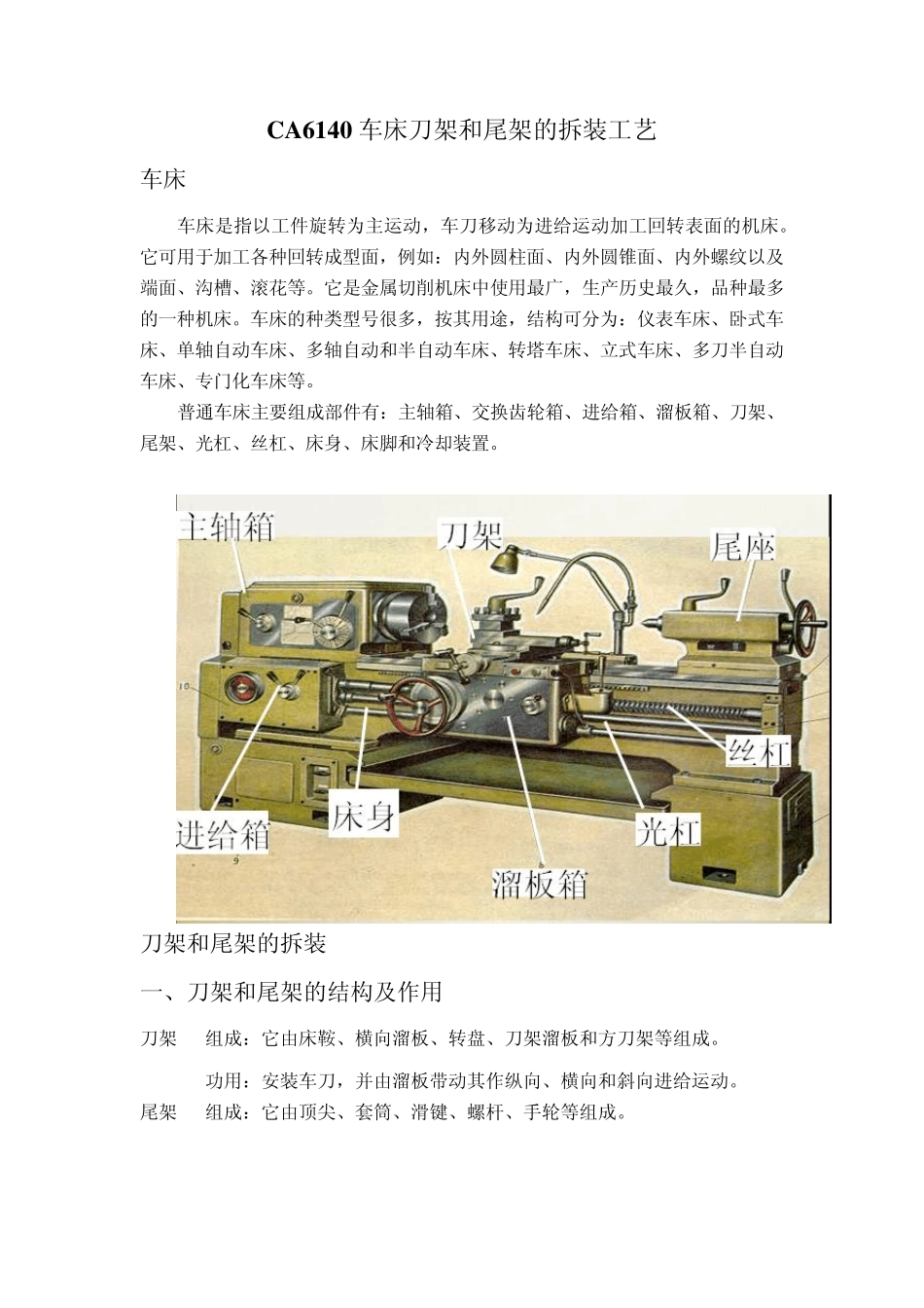 CA6140车床刀架和尾架的拆装工艺_第2页